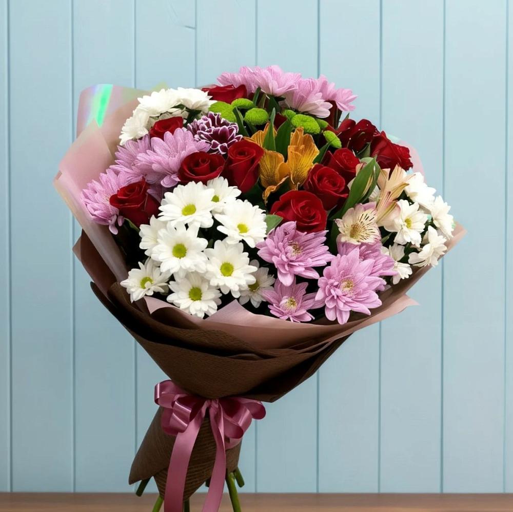 Букет цветов из: Розы, Хризантемы и Альстромерии в Могоче