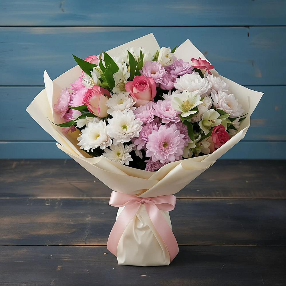 Букет цветов из: Хризантемы, Альстромерии и Розы в Могоче